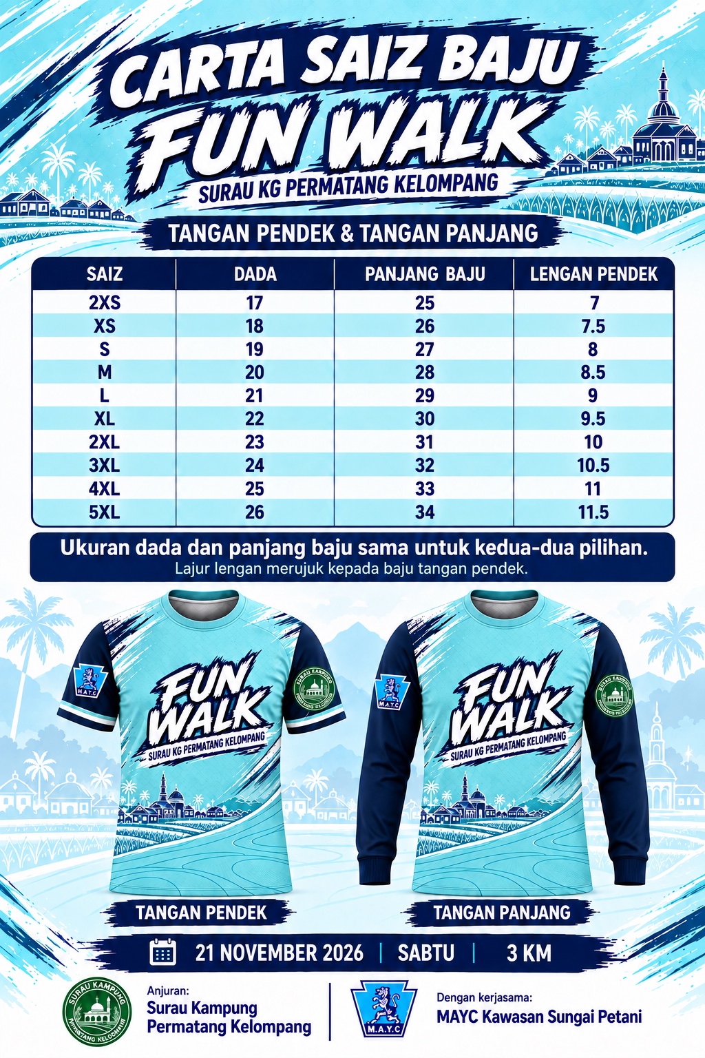 Carta saiz dari 2XS hingga 5XL